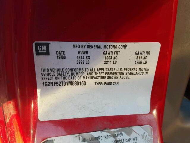 1G2NF52T01M580163 - 2001 PONTIAC GRAND AM S RED photo 10