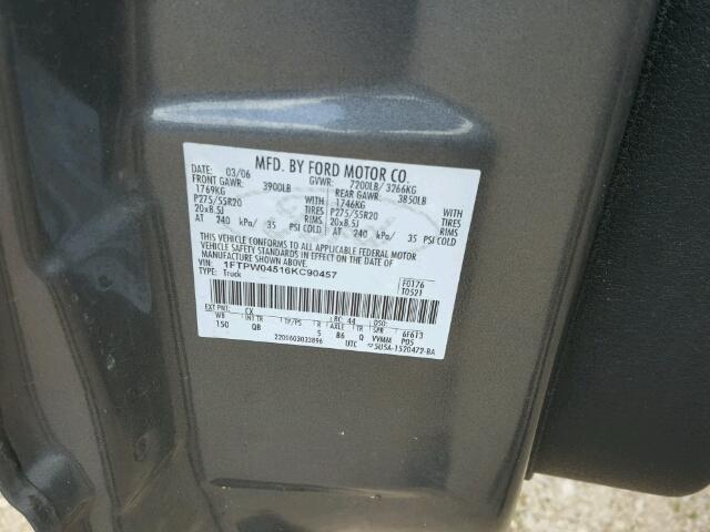 1FTPW04516KC90457 - 2006 FORD F150 GRAY photo 10