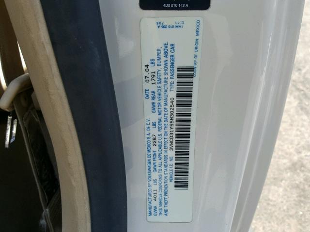 3VWCD31Y55M302540 - 2005 VOLKSWAGEN NEW BEETLE ბეჟი ფოტო 10