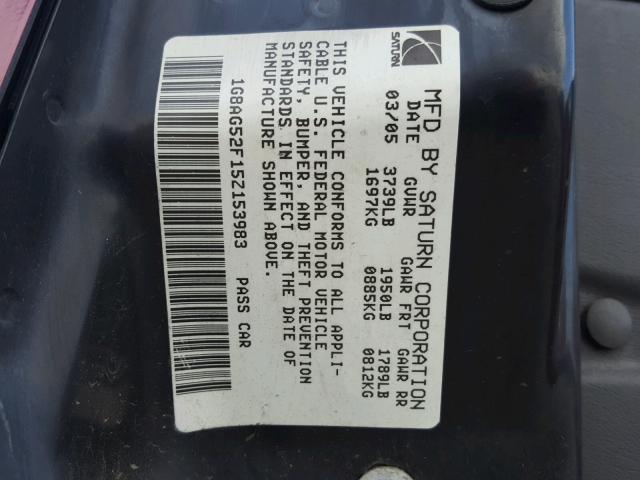 1G8AG52F15Z153983 - 2005 SATURN ION LEVEL RED photo 10