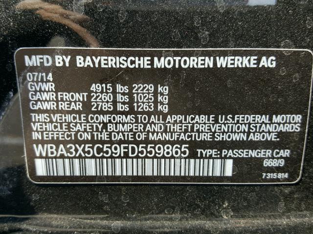 WBA3X5C59FD559865 - 2015 BMW 328 XIGT BLACK photo 10