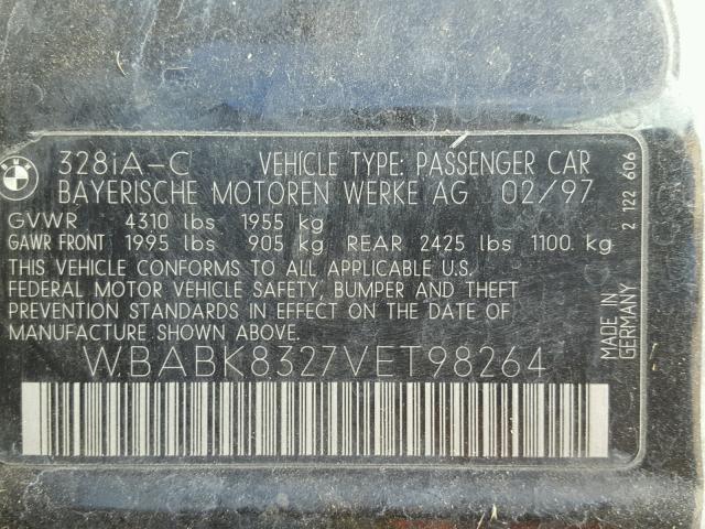 WBABK8327VET98264 - 1997 BMW 328 IC AUT BLACK photo 10