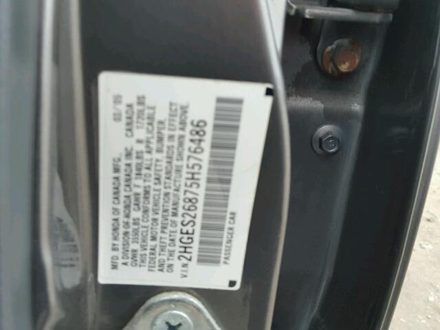 2HGES26875H576486 - 2005 HONDA CIVIC GRAY photo 10