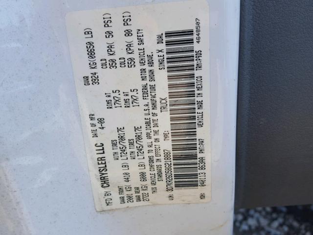 3D7KR26D58G218887 - 2008 DODGE RAM 2500 S WHITE photo 10