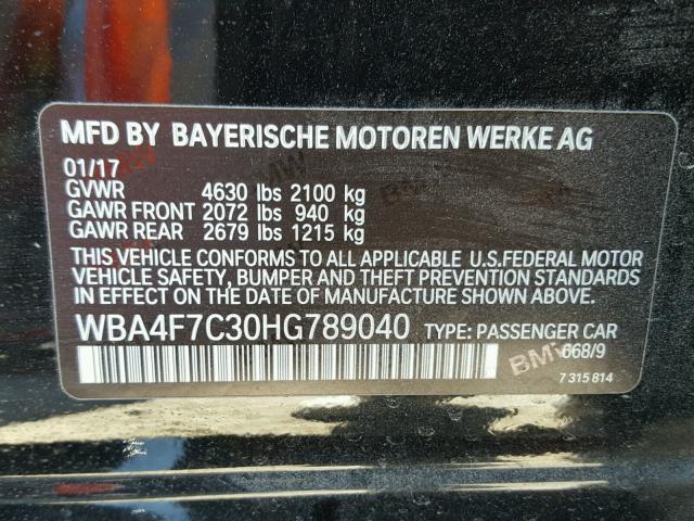 WBA4F7C30HG789040 - 2017 BMW 430I GRAN BLACK photo 10