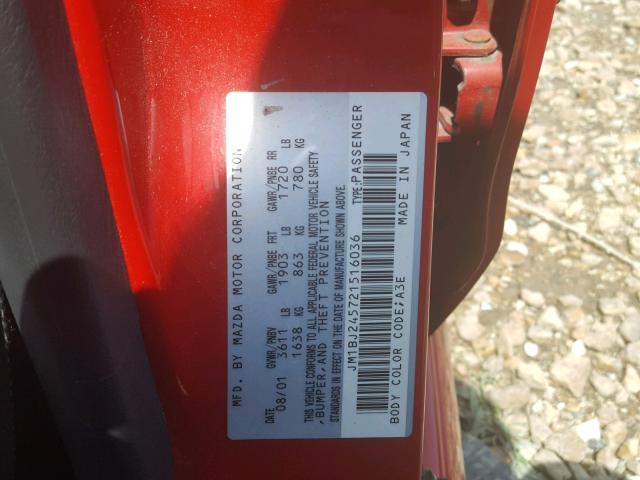 JM1BJ245721516036 - 2002 MAZDA PROTEGE PR RED photo 10