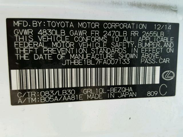 JTHBE1BL7FA007133 - 2015 LEXUS GS 350 WHITE photo 10