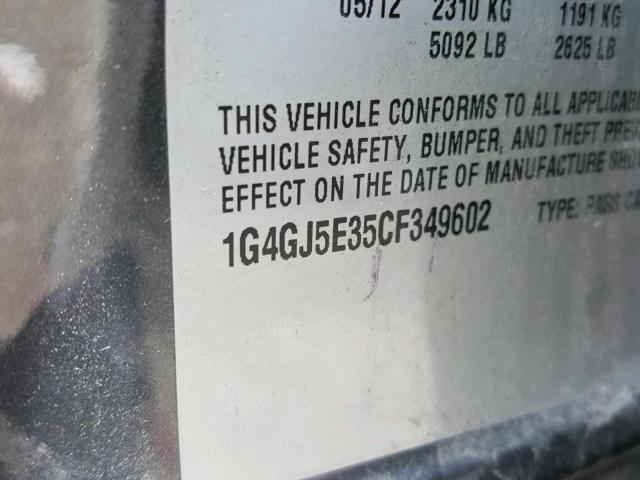 1G4GJ5E35CF349602 - 2012 BUICK LACROSSE T GRAY photo 10