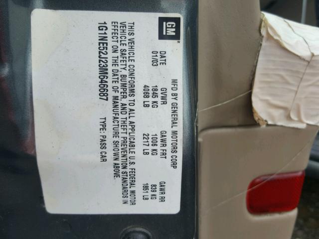 1G1NE52J23M646687 - 2003 CHEVROLET MALIBU LS GRAY photo 10