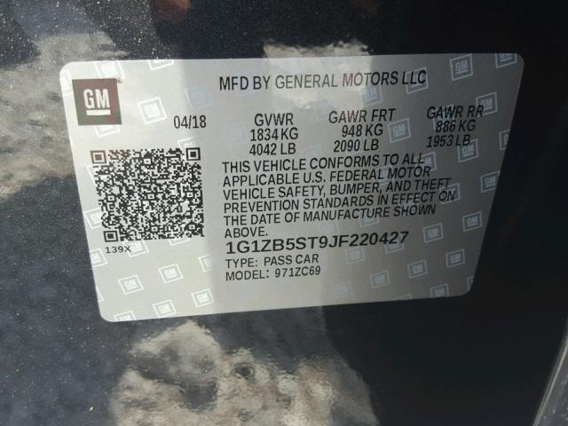 1G1ZB5ST9JF220427 - 2018 CHEVROLET MALIBU LS 灰色 照片 10