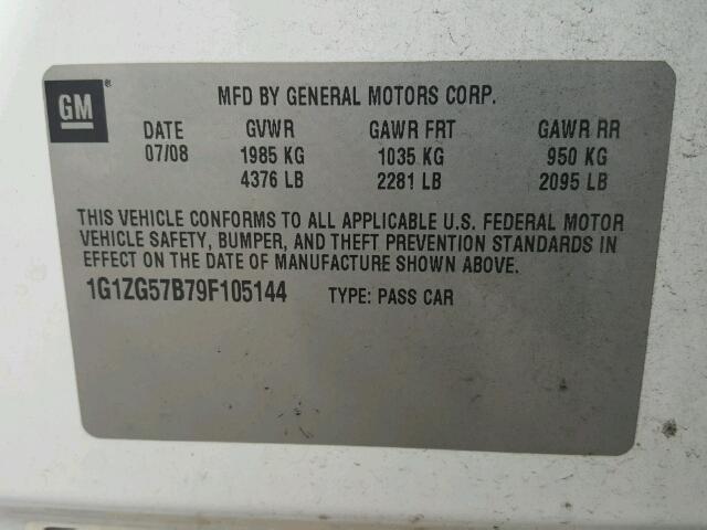 1G1ZG57B79F105144 - 2009 CHEVROLET MALIBU LS Ağ foto 10