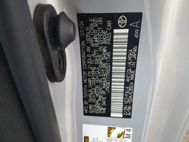 JTKDE177X50011745 - 2005 TOYOTA SCION TC 银色 照片 10