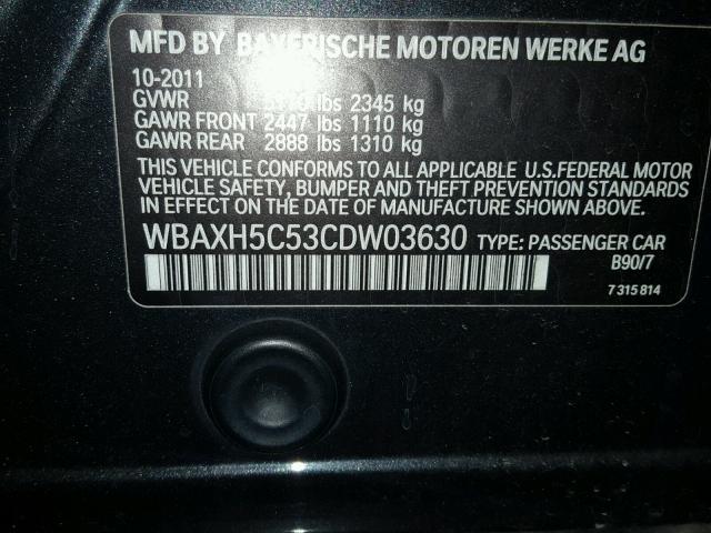 WBAXH5C53CDW03630 - 2012 BMW 528 XI CHARCOAL photo 10