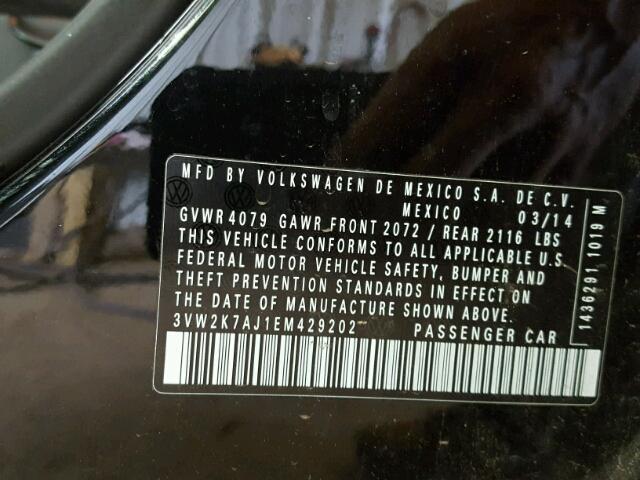 3VW2K7AJ1EM429202 - 2014 VOLKSWAGEN JETTA BASE შავი ფოტო 10