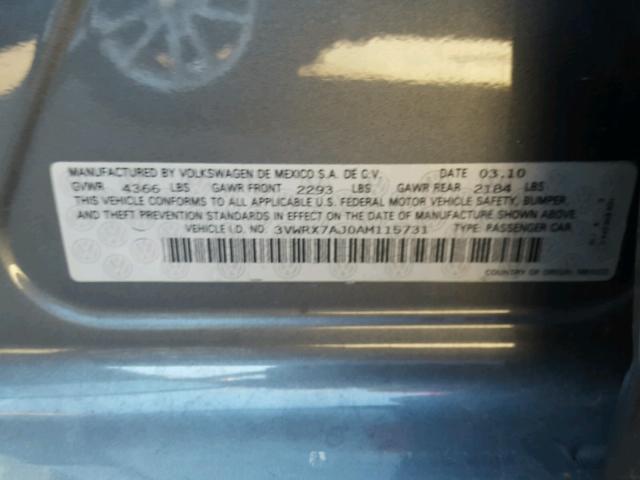 3VWRX7AJ0AM115731 - 2010 VOLKSWAGEN JETTA SE Сұр фото 10
