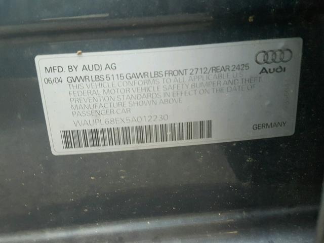 WAUPL68EX5A012230 - 2005 AUDI S4 GRAY photo 10