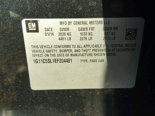 1G11C5SL1EF204481 - 2014 CHEVROLET MALIBU 1LT 黑色 照片 10