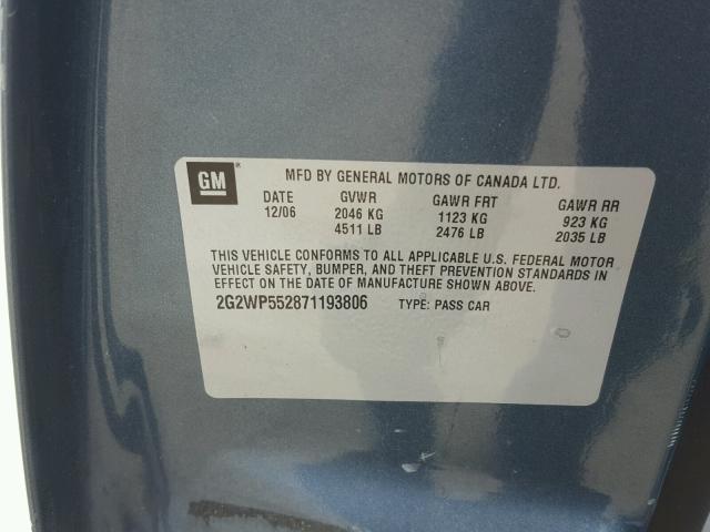 2G2WP552871193806 - 2007 PONTIAC GRAND PRIX BLUE photo 10