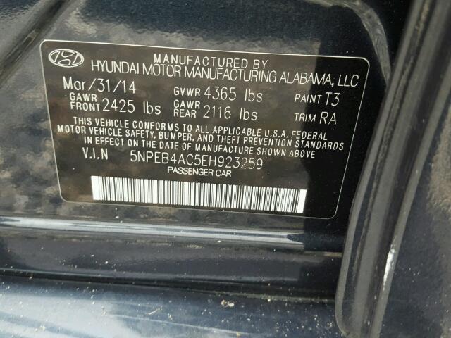 5NPEB4AC5EH923259 - 2014 HYUNDAI SONATA GLS BLUE photo 10