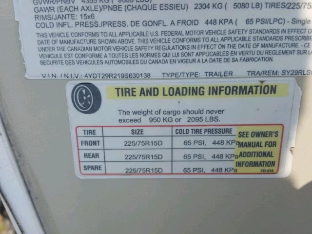 4YDT29R219S630138 - 2009 KEYSTONE OUTBACK WHITE photo 10