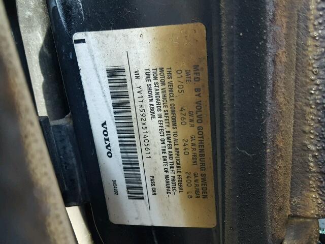 YV1TH592X51405611 - 2005 VOLVO S80 2.5T BLACK photo 10