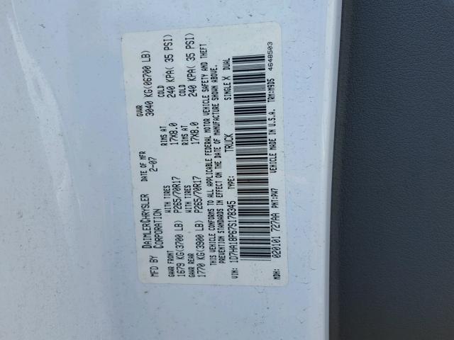 1D7HA18P67S178345 - 2007 DODGE RAM 1500 S WHITE photo 10