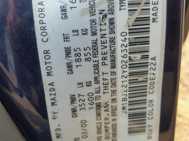 JM1BJ2212Y0263240 - 2000 MAZDA PROTEGE ES BLUE photo 10