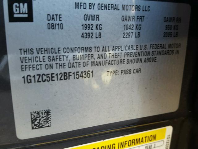 1G1ZC5E12BF154361 - 2011 CHEVROLET MALIBU 1LT 灰色 照片 10