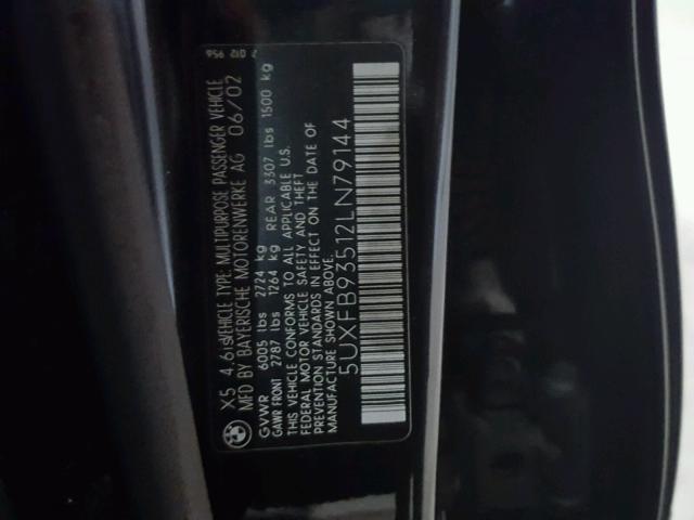 5UXFB93512LN79144 - 2002 BMW X5 4.6IS BLACK photo 10