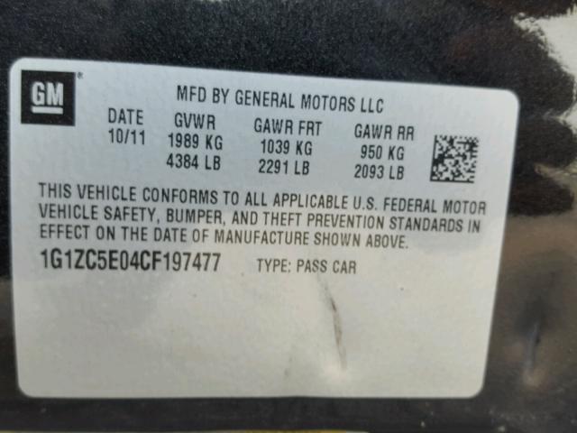 1G1ZC5E04CF197477 - 2012 CHEVROLET MALIBU შავი ფოტო 10