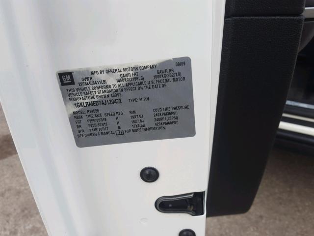 1GKLRMED7AJ129472 - 2010 GMC ACADIA SLT 白色 照片 10