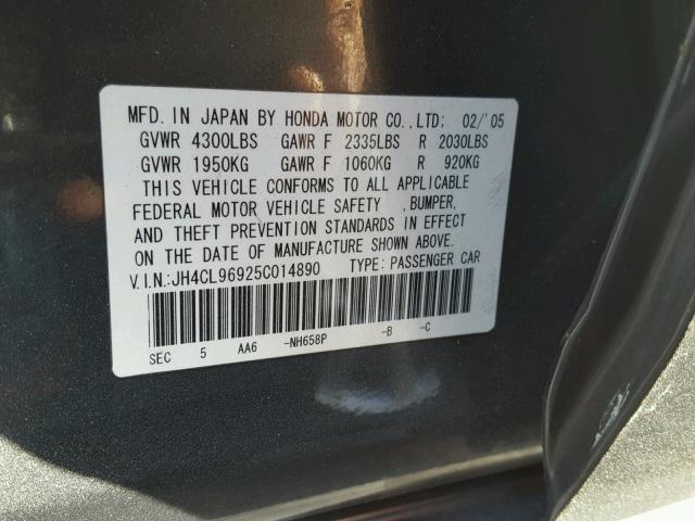 JH4CL96925C014890 - 2005 ACURA TSX GRAY photo 10