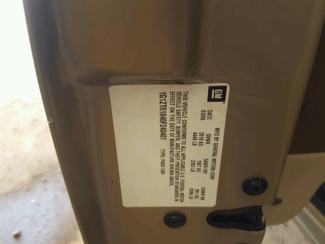 1G1ZT61846F240401 - 2006 CHEVROLET MALIBU MAX ოქროსფერი ფოტო 10