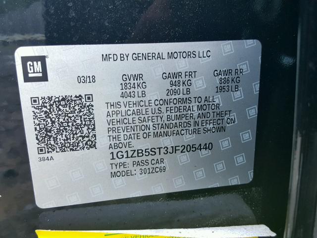 1G1ZB5ST3JF205440 - 2018 CHEVROLET MALIBU LS 黑色 照片 10