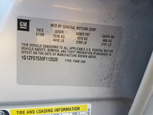 1G1ZF57539F113528 - 2009 CHEVROLET MALIBU HYB 银色 照片 10