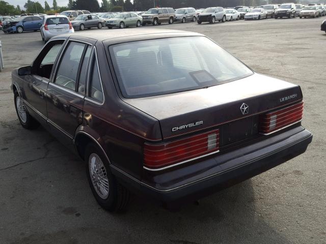 1C3BH48K6KN518753 - 1989 CHRYSLER LEBARON 紫色 照片 3