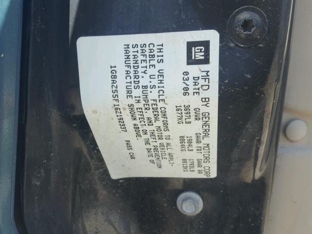 1G8AZ55F16Z192337 - 2006 SATURN ION LEVEL GREEN photo 10