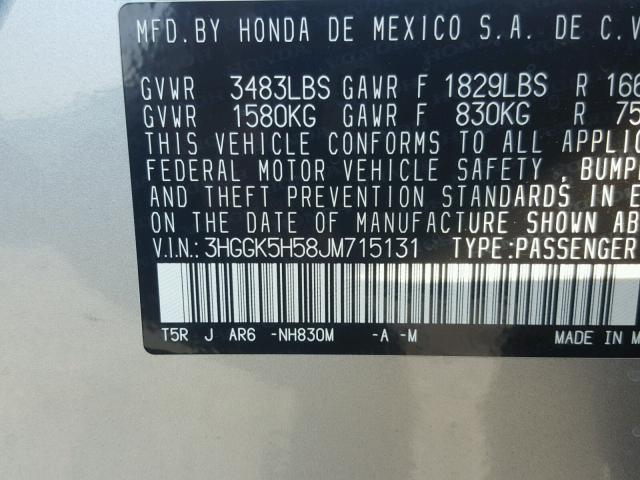 3HGGK5H58JM715131 - 2018 HONDA FIT LX SILVER photo 10