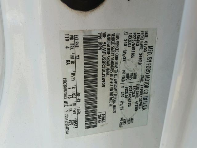 5LMFU28R33LJ28905 - 2003 LINCOLN NAVIGATOR WHITE photo 10