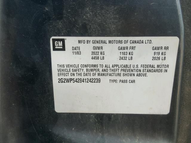 2G2WP542841242239 - 2004 PONTIAC GRAND PRIX Сірий фото 10