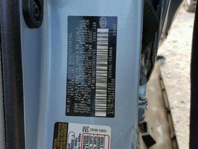 4T1BE46K07U659740 - 2007 TOYOTA CAMRY NEW BLUE photo 10