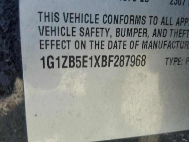 1G1ZB5E1XBF287968 - 2011 CHEVROLET MALIBU LS შავი ფოტო 10