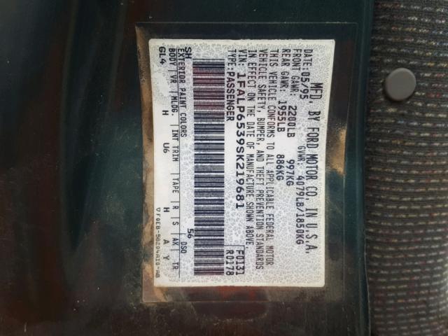 1FALP6539SK219681 - 1995 FORD CONTOUR GL 绿色 照片 10