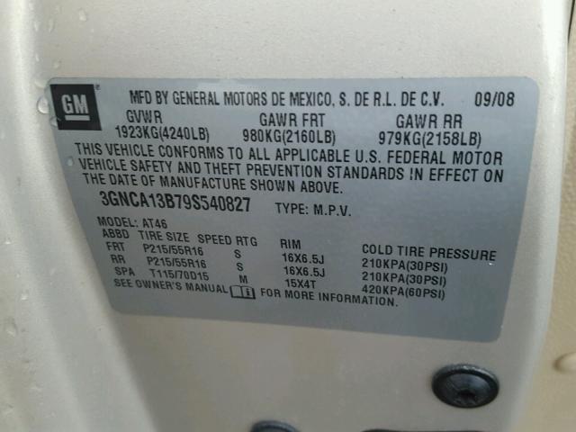 3GNCA13B79S540827 - 2009 CHEVROLET HHR LS TEAL photo 10