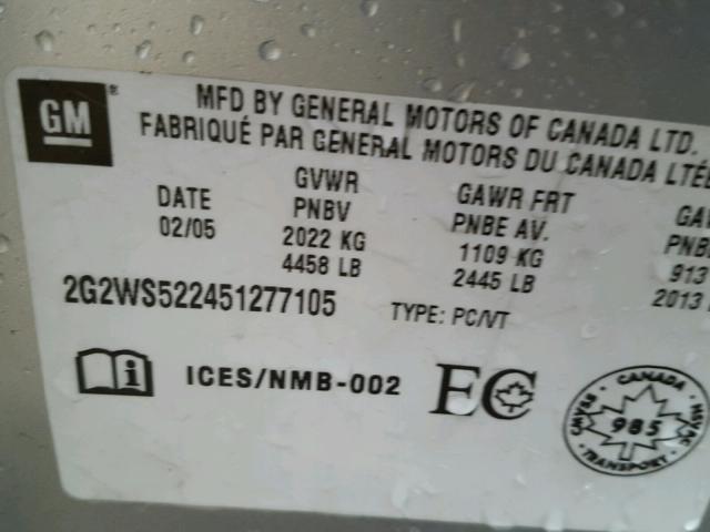 2G2WS522451277105 - 2005 PONTIAC GRAND PRIX SILVER photo 10