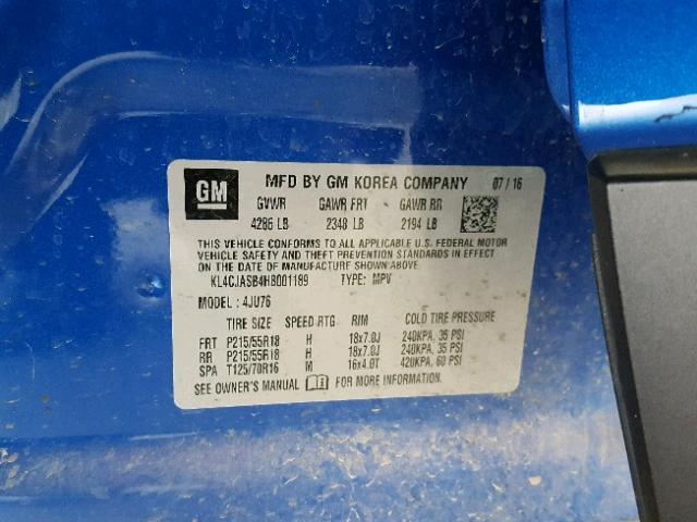 KL4CJASB4HB001189 - 2017 BUICK ENCORE PRE BLUE photo 10