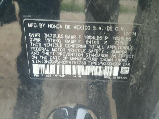 3HGGK5H83FM757739 - 2015 HONDA FIT EX BLACK photo 10