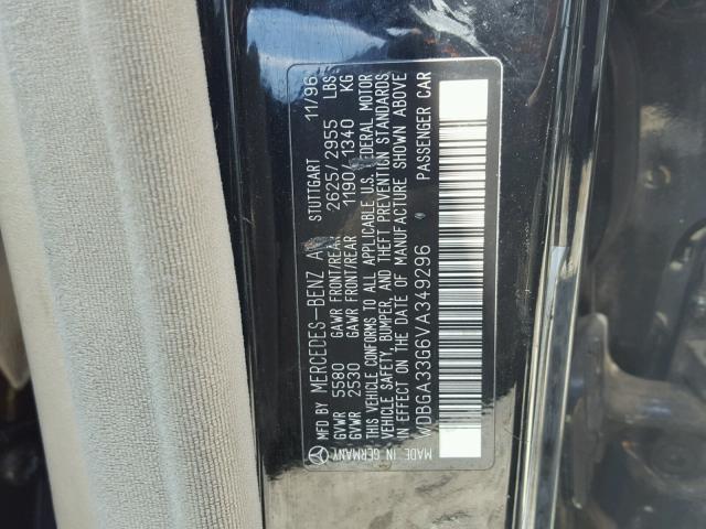 WDBGA33G6VA349296 - 1997 MERCEDES-BENZ S 320 BLACK photo 10