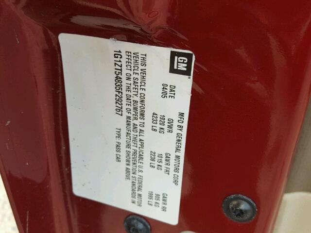 1G1ZT54835F292767 - 2005 CHEVROLET MALIBU LS MAROON photo 10