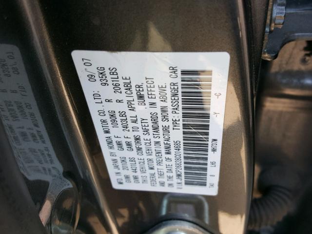 JHMCP26828C014685 - 2008 HONDA ACCORD EXL SILVER photo 10